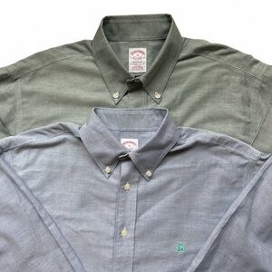 2 Brooks Brothers Shirt Mens Blue Madison Supima Cotton Non Iron Button Down L